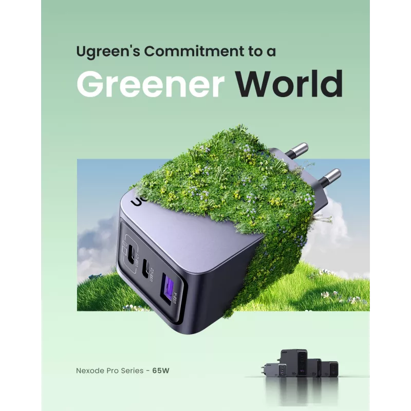 Ugreen 25871 mobiele oplader universeel grijs AC-snelladen indoor