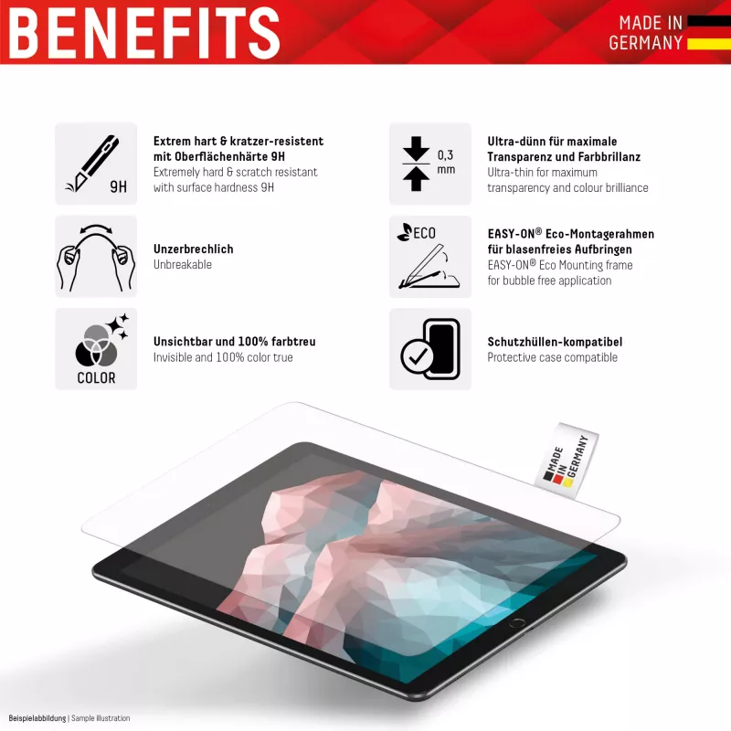 Displex tabletglas (9H) voor Samsung Galaxy Tab S6 Lite, Eco montageframe, onbreekbaar, ultradun, onzichtbaar