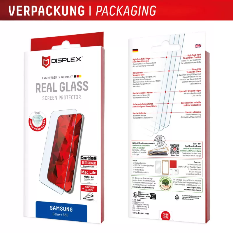 Displex screenprotector (10H) voor Samsung Galaxy A56, Eco montageframe, krasbestendig