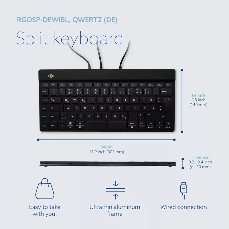 R-Go Tools Ergonomic toetsenbord R-Go Split Break v2 with break software, ergonomisch split toetsenbord, QWERTZ (DE), Wired, zwart