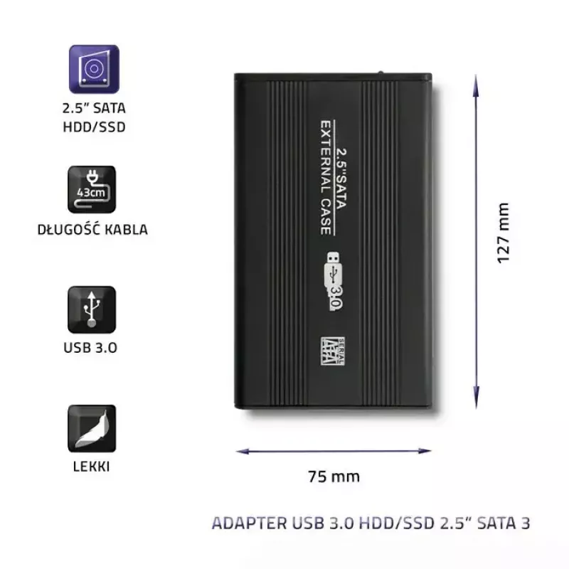 HDD/SSD-behuizing QOLTEC 51861 voor 2,5-inch SATA3-schijven, USB 3.0, zwart
