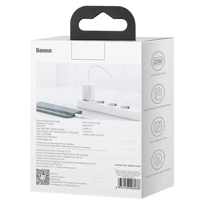 Baseus Super Si indoor-oplader wit snelopladen 12V 1xUSB-C