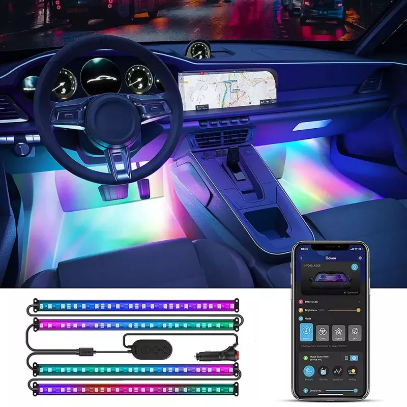 Govee RGBIC interieur-autolichten Smart Strip Light Bluetooth 30 cm