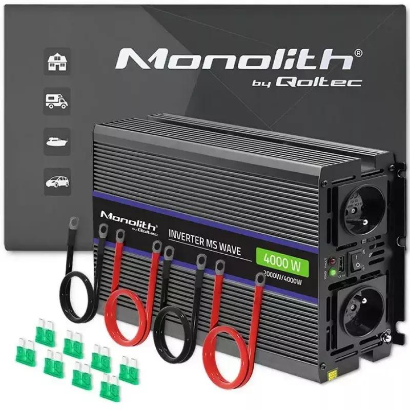 Spanningsomvormer QOLTEC Monolith 4000 MS Wave 12V naar 230V 2000/4000W met USB