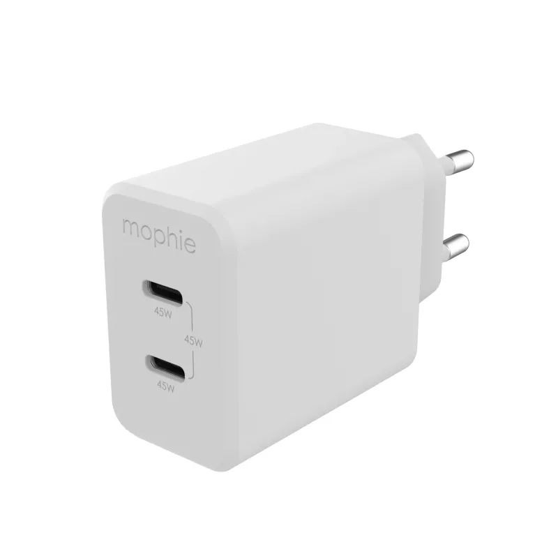 mophie-accessoire, netadapter – USB-C-PD-DUAL-45W-GAN – wit – EU (2x USB-C)