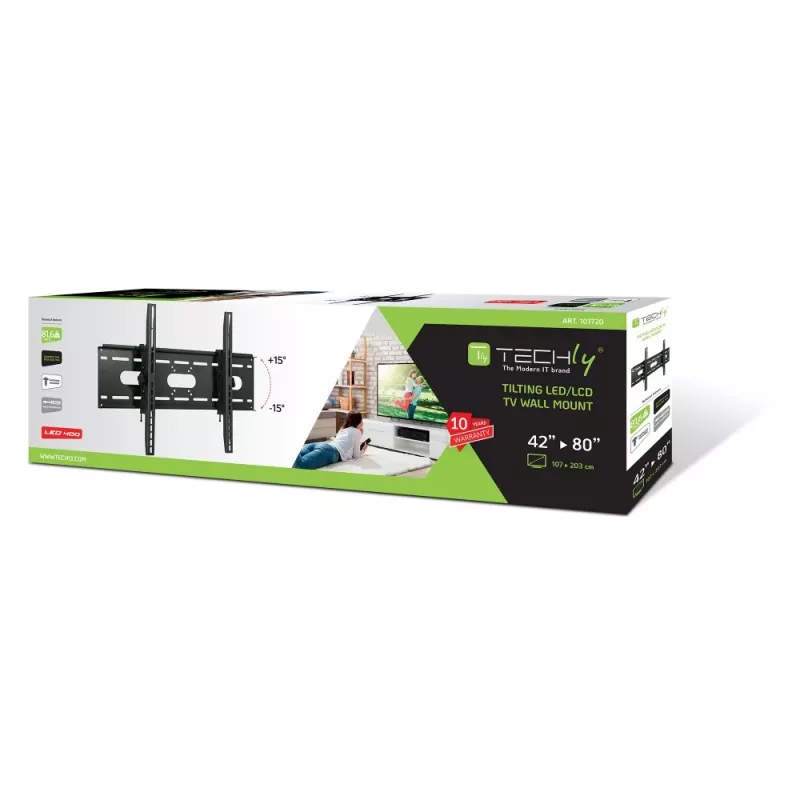 Techly kantelbare wandbeugel voor tv LED LCD 42-80 inch zwart