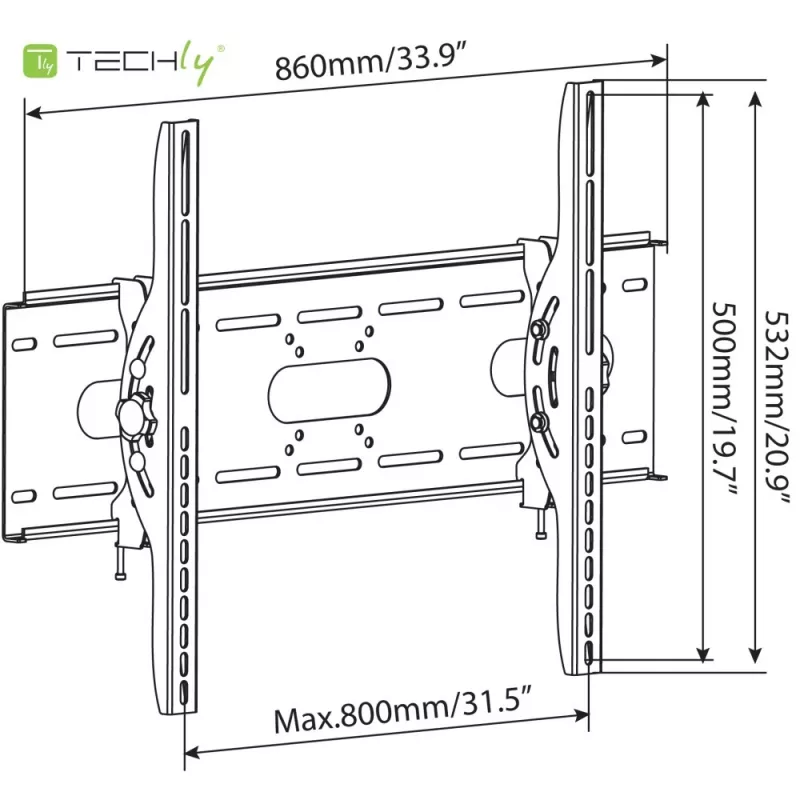 Techly kantelbare wandbeugel voor tv LED LCD 42-80 inch zwart