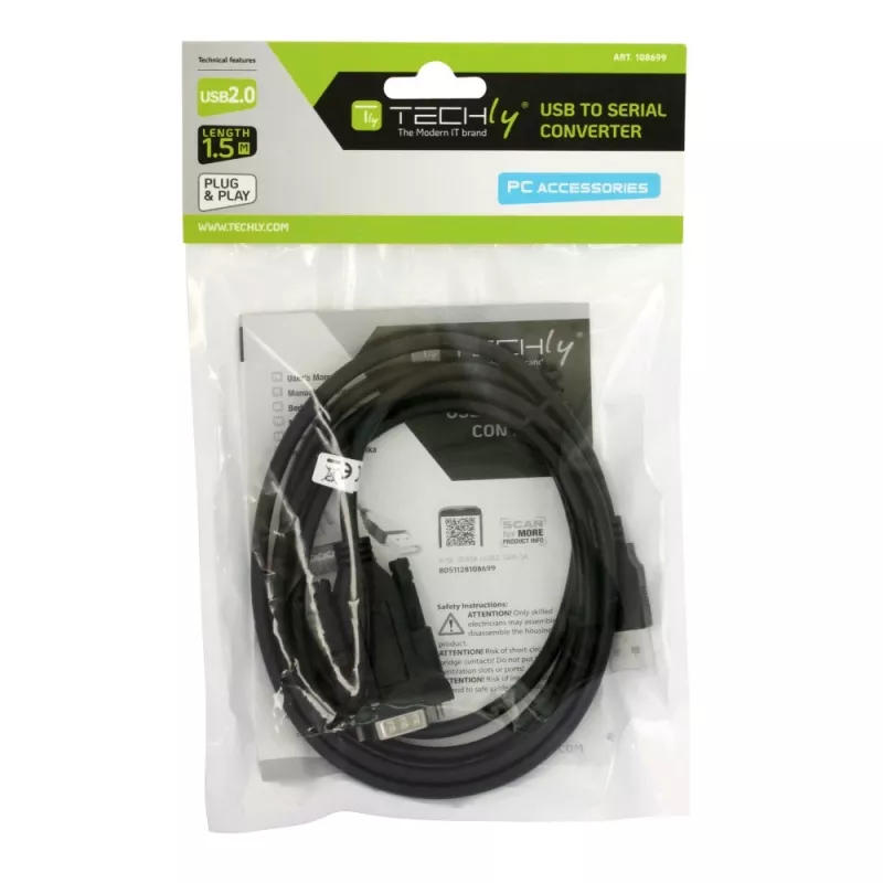 Seriële kabel Techly IDATA-USB2-SER-1 zwart 1,5 m USB Type-A DB-9