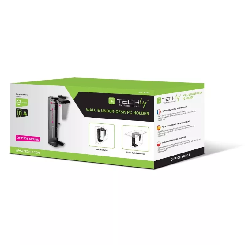 Techly ICA-CS 66 CPU-houder onder tafel CPU-houder zwart