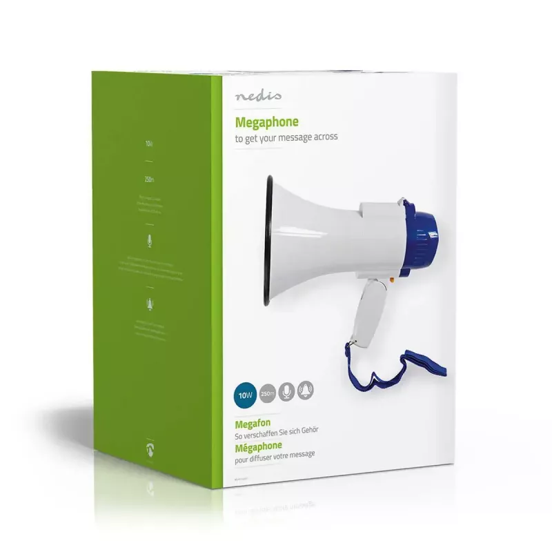 Megafoon Nedis MEPH150WT wit blauw 15 W 150 m bereik