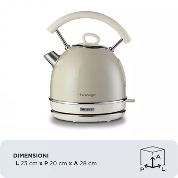 Ariete 2877 waterkoker Vintage, 1,7 L, draadloos, beige, 1,7 L, 2000 W, beige, waterniveau-indicator, draadloos, filter
