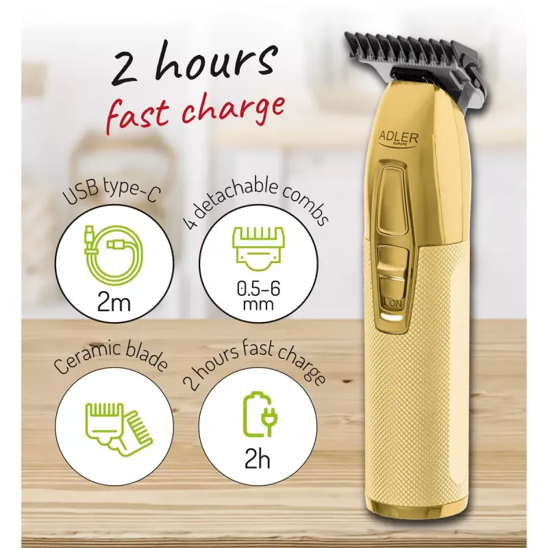 Adler AD 2836G baardtrimmer batterij 0,9 6 mm goud