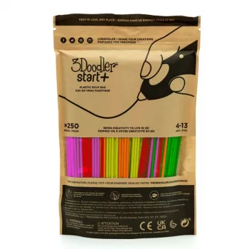 3DOODLER 3D-printfilamentpakket Start+ 250 stuks, 2,5 mm diameter, composteerbare fluorescerende kleuren (neonrood, oranje, groen, geel, roze)