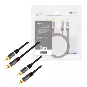 Audiokabel LogiLink CA1206 3m 2x cinch-stekker zwart