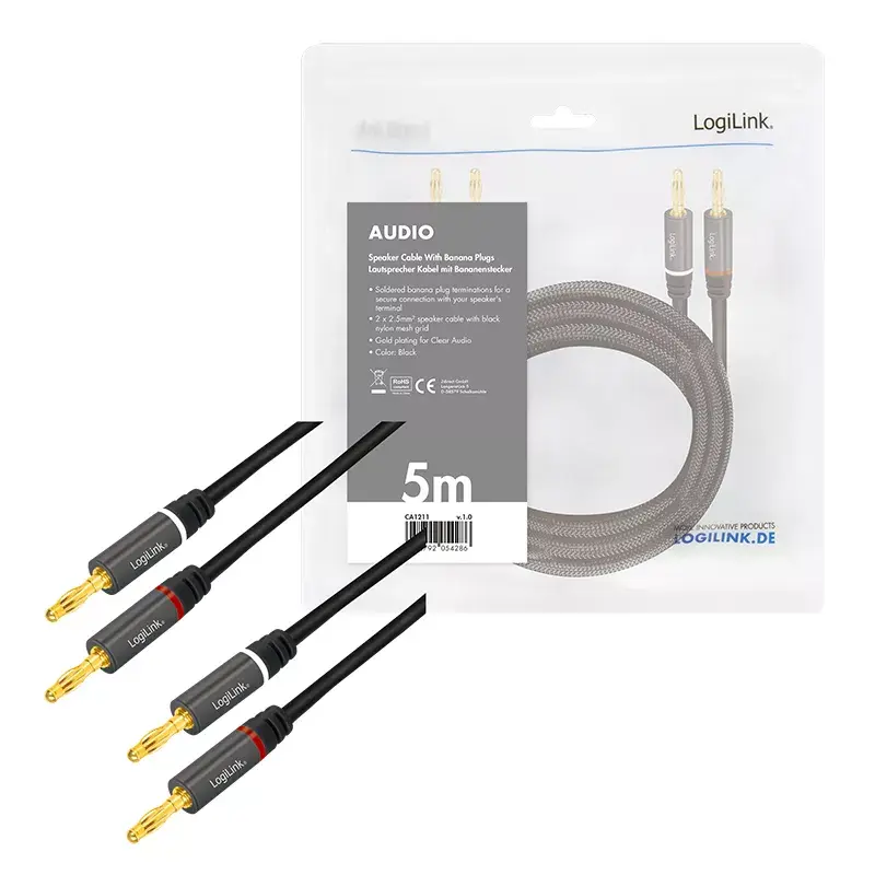 Audiokabel LogiLink CA1211 5m 2x banaan zwart