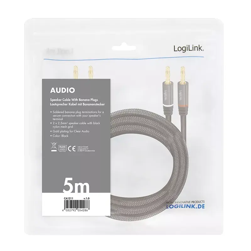Audiokabel LogiLink CA1211 5m 2x banaan zwart