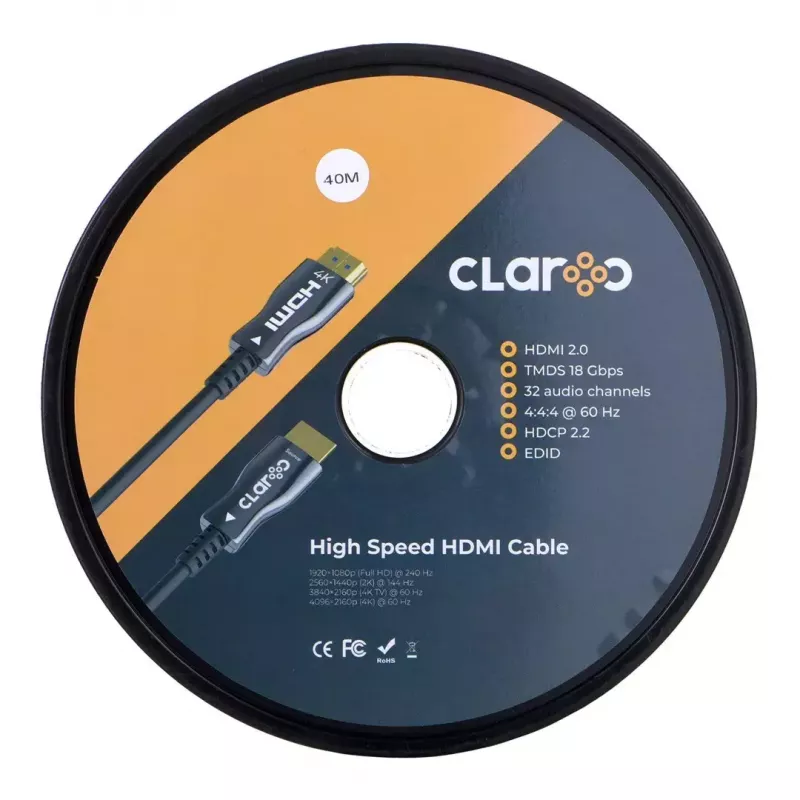 claroc FEN-HDMI-20-40M, glasvezel-HDMI-kabel, actieve optische kabel (AOC) HDMI 2.0, 4K, 40 m