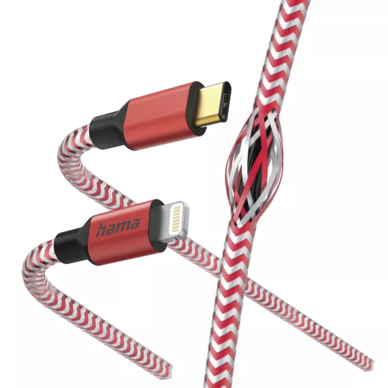 Hama Reflective kabel 1,5 m rood Lightning naar USB-C 3 A
