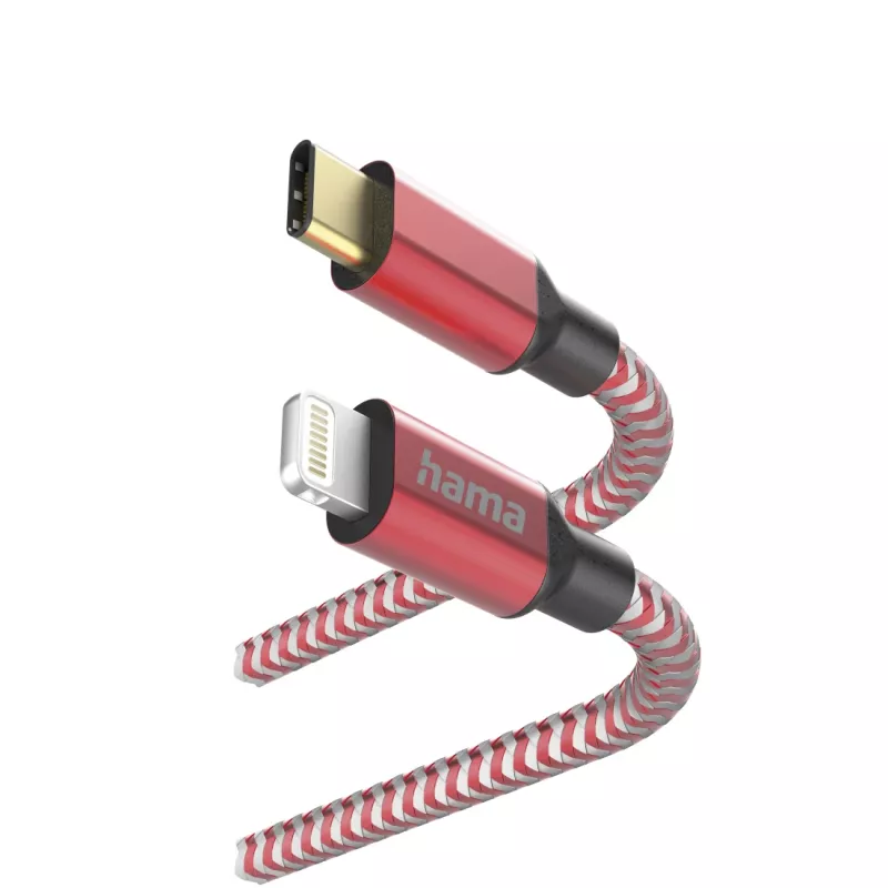 Hama Reflective kabel 1,5 m rood Lightning naar USB-C 3 A