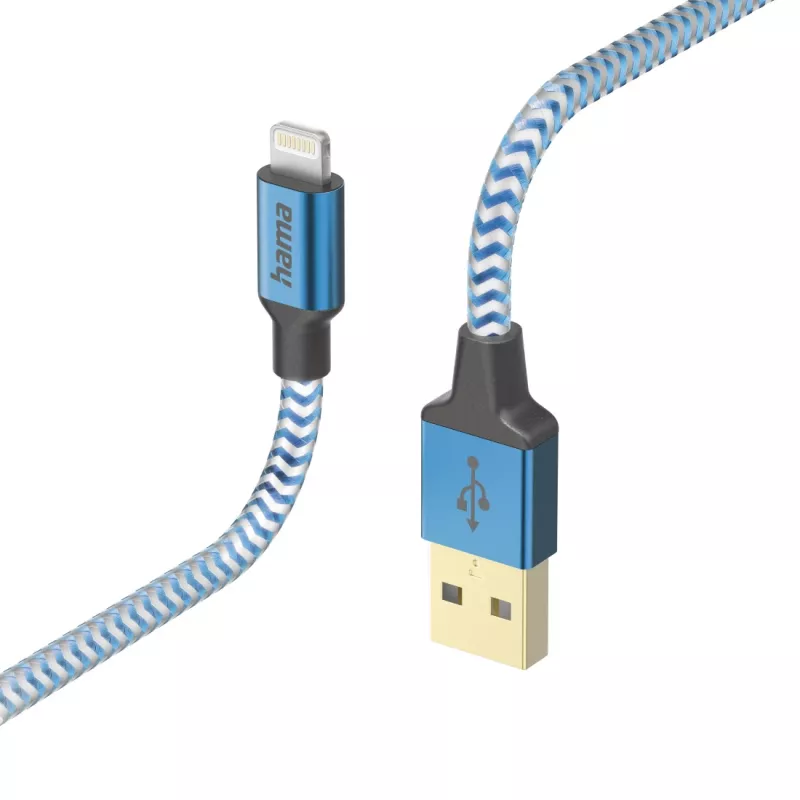 Kabel Hama Reflective 1,5 m blauw Lightning naar USB-A 2,4 A