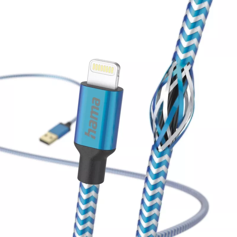 Kabel Hama Reflective 1,5 m blauw Lightning naar USB-A 2,4 A
