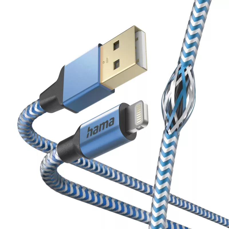 Kabel Hama Reflective 1,5 m blauw Lightning naar USB-A 2,4 A