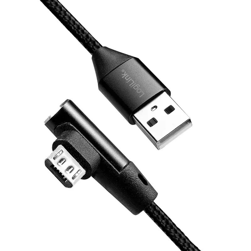 LogiLink CU0142 USB 2.0-kabel, USB-A naar Micro-USB B (haaks 90°), gevlochten, 1 m, zwart