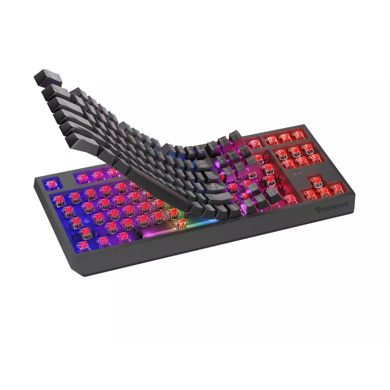 Mechanisch tenkeyless gaming-toetsenbord GENESIS Thor 230 TKL — USB, RF draadloos, Bluetooth, 87-toetsen QWERTY, grijs
