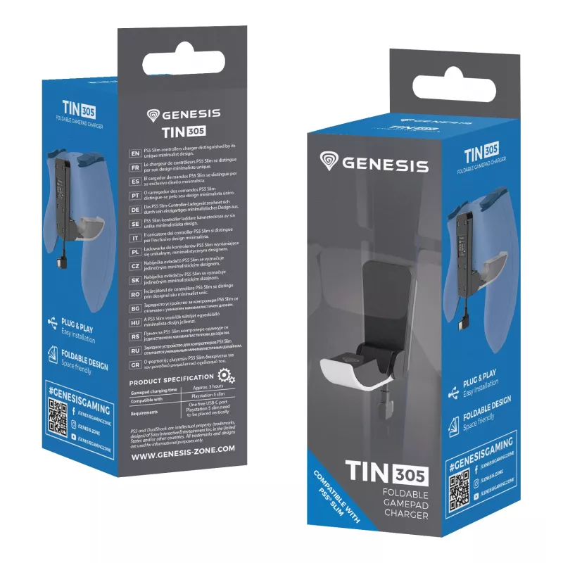 Laadsysteem GENESIS Tin 305 PlayStation 5 slim bekabeld zwart wit
