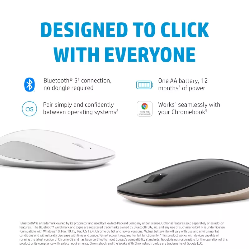 HP 410 slanke zilveren Bluetooth-muis, dubbelhandig, Bluetooth, 2000 dpi, zilver
