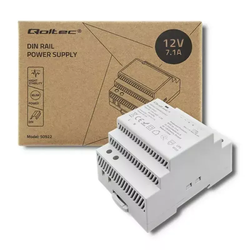 DIN-rail voeding QOLTEC 50922 – 12 V 7,1 A uitgang, 85,2 W