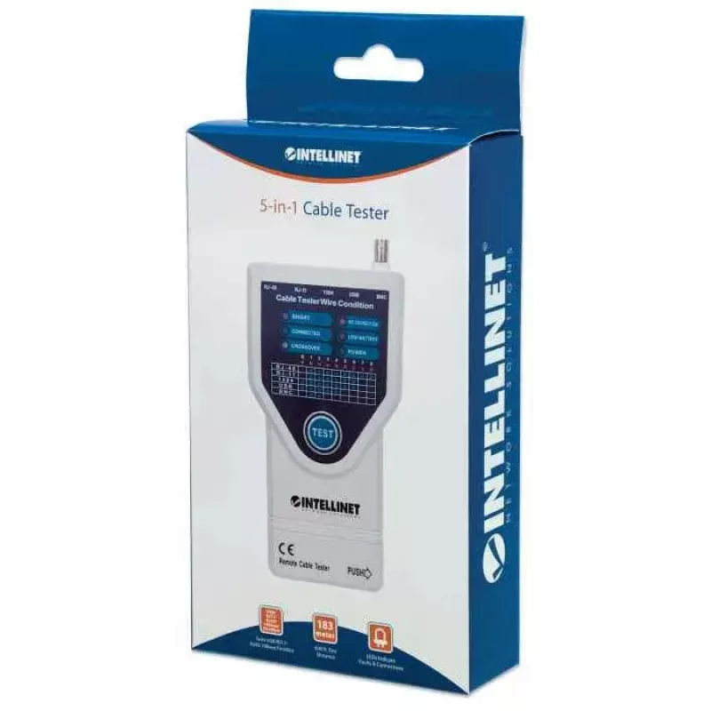 Intellinet 5-in-1 kabeltester, test 5 gangbare netwerk-RJ45- en computerkabels