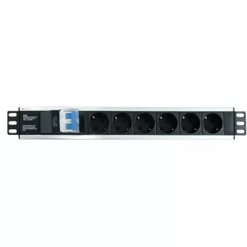 Techly I-CASE STRIP-16SH stekkerdoos (PDU) 6 AC-uitgangen 1.5HE zwart, zilver