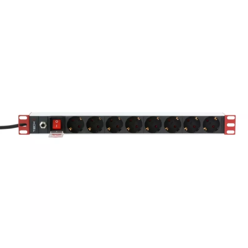 Techly 106893 19-inch 1U rack-PDU stekkerdoos, 8x Schuko, 250 V/16 A, 3500 W, 3 m kabel, aluminium, zwart