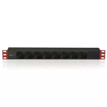 Techly meervoudig stopcontact 8 stopcontacten voor rack 19 inch C14-stekker 1 HE zwart rood