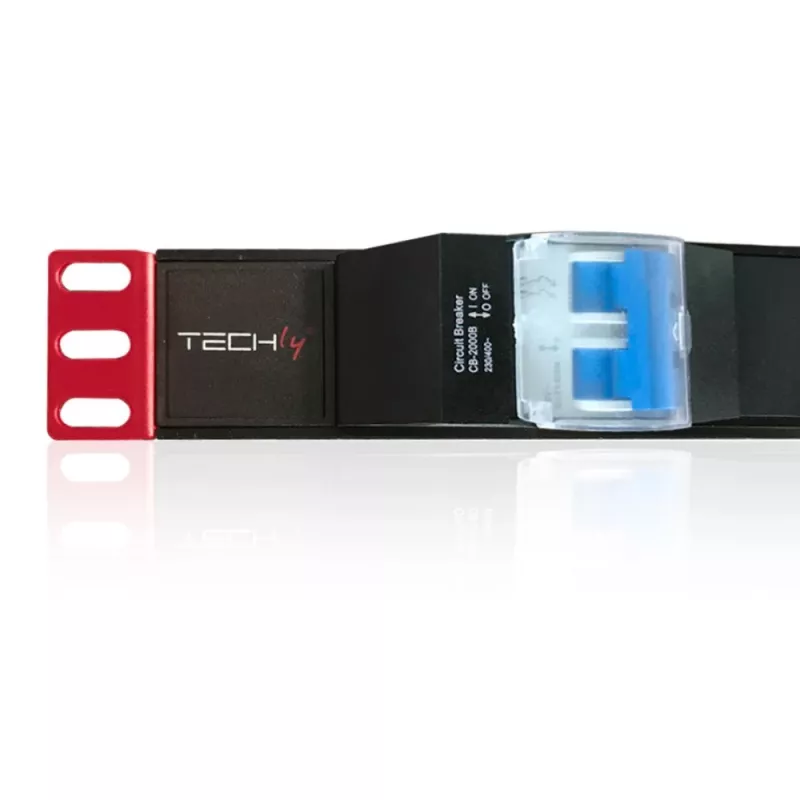 Techly 100471 19-inch 1U rack-PDU stekkerdoos, 6x Schuko, 250 V/16 A, 3 m kabel, dubbele schakelaar, zwart