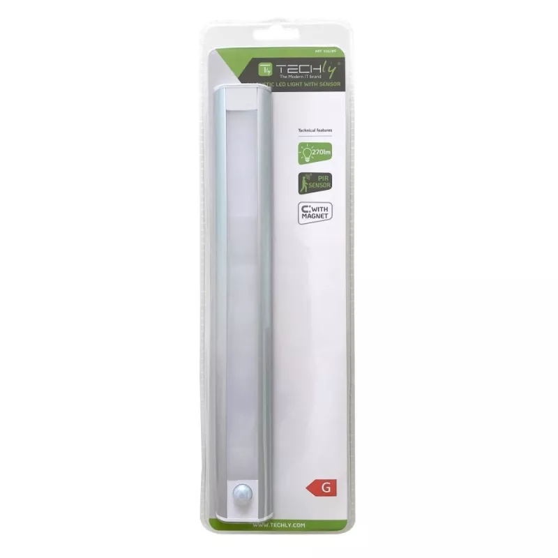 Techly 026289 magnetisch LED-verlichtingspaneel voor 19-inch rackkast, bewegings- en aanraaksensor, 12 V DC-voeding, 3 m kabel