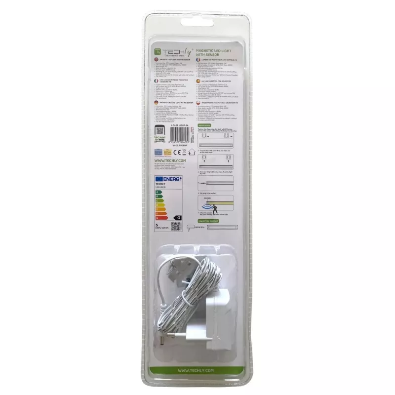 Techly 026289 magnetisch LED-verlichtingspaneel voor 19-inch rackkast, bewegings- en aanraaksensor, 12 V DC-voeding, 3 m kabel