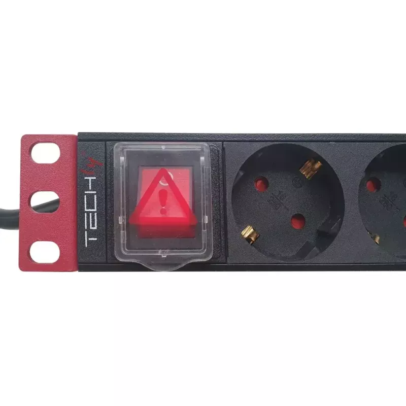 Stekkerdoos Techly 9-voudig 19 inch rack Schuko-stekker schakelaar 1HE zwart rood
