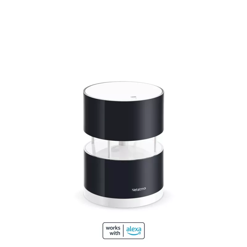 Netatmo NWA01-WW slimme windmeter voor weerstation, windsnelheid en -richting, draadloos, wifi, 0–45 m/s, bereik 100 m, 4x AA, zwart, transparant