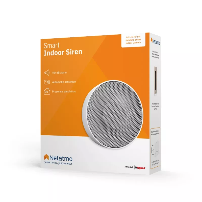 Draadloze sirene Netatmo NA-NIS01 Indoor wit, 110 dB, USB-aansluiting, AA x4, 130×35×130 mm