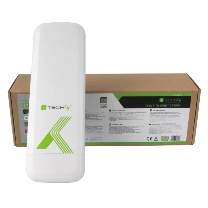 Techly I-WL-CPE880 (108439) outdoor CPE / toegangspunt / repeater, wifi 802.11n, 5,8 GHz, 15 dBi, 300 Mbps, Point-to-Point / Point-to-Multipoint-brug