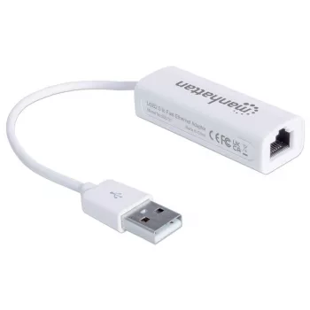 Manhattan USB-A Fast Ethernet-adapter, 10/100 Mbit/s netwerk, 480 Mbit/s (USB 2.0), Hi-Speed USB, RJ45, wit, drie jaar garantie