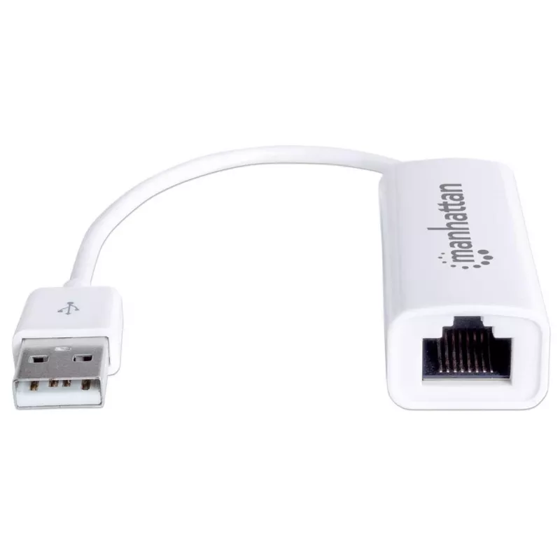 Manhattan 506731 USB 2.0-naar-Fast Ethernet-adapter, USB naar RJ45, 10/100 Mbps, wit