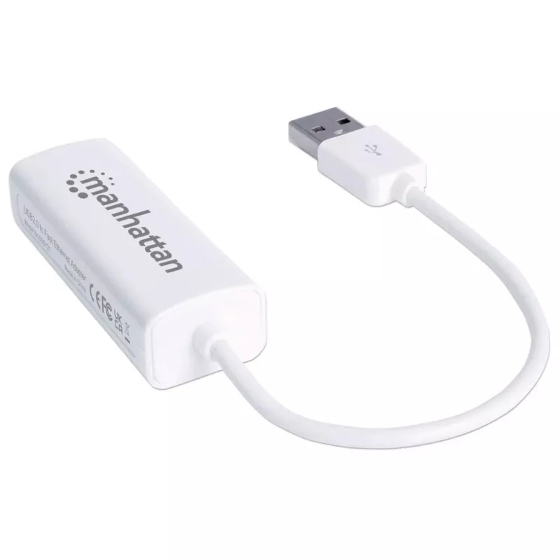 Manhattan 506731 USB 2.0-naar-Fast Ethernet-adapter, USB naar RJ45, 10/100 Mbps, wit
