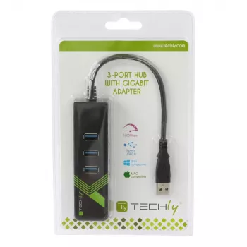 Techly IDATA USB-ETGIGA-3U2 Laptop-dock/poort-replicator USB 3.2 Gen 1 (3.1 Gen 1) Type-A zwart