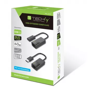 Techly IUSB-EXTENDTY2 kabeladapter RJ-45 USB 2.0 Type-A zwart