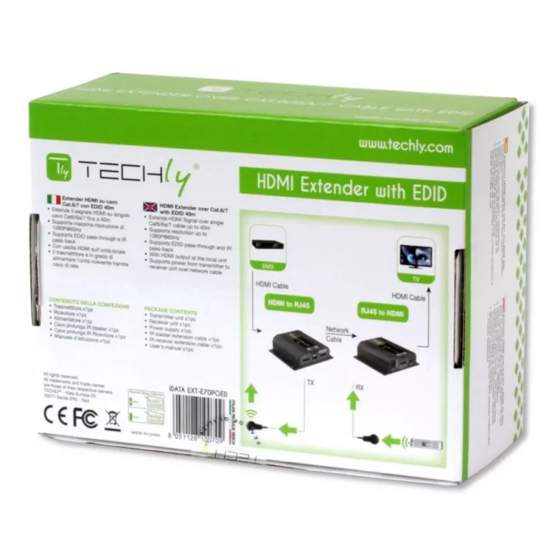 Techly IDATA EXT-E70POED AV-extender AV-zender & -ontvanger zwart