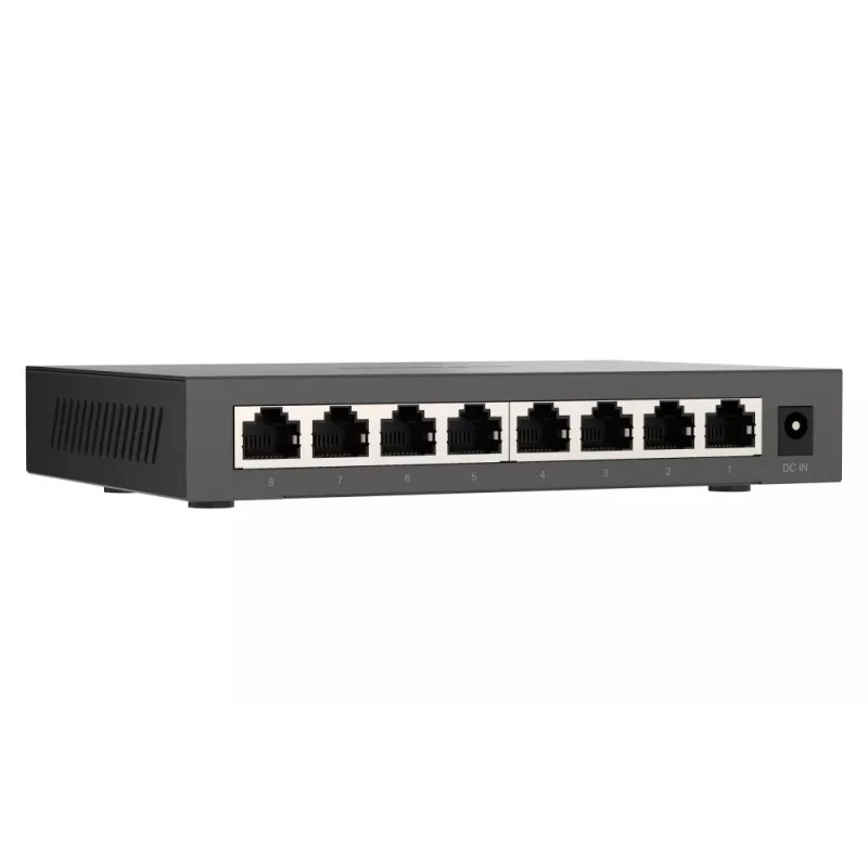QNAP QSW-1108-8T-R2 unmanaged netwerkswitch, 8x 2,5GbE RJ45 (10/100/1000/2500 Mbps), desktop, zonder ventilator, zwart-grijs