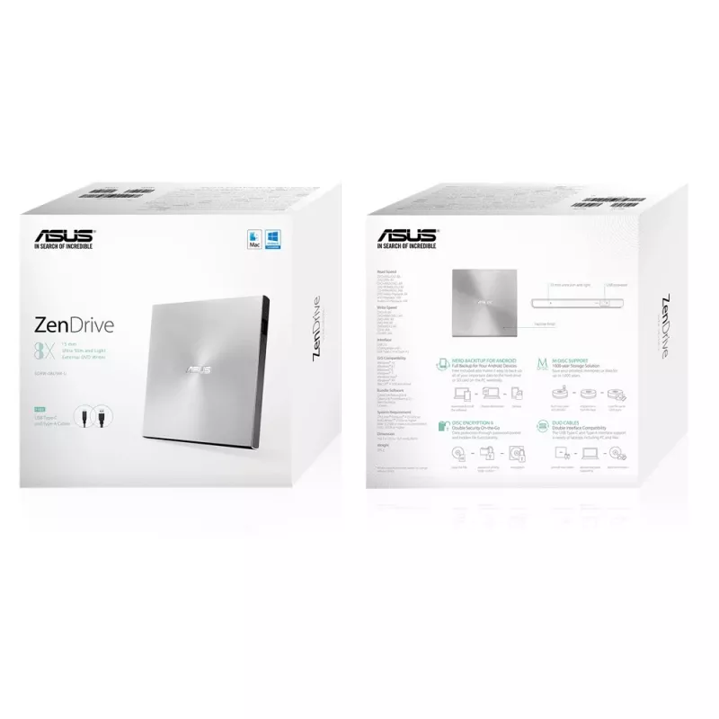 ASUS ZenDrive U9M optisch station DVD±RW zilver